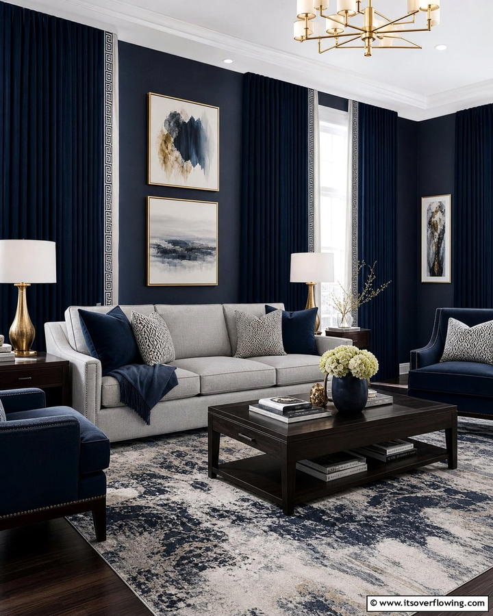 Sophisticated Indigo Hues - 30 Curtain Color Ideas Perfectly Paired With Gray Walls