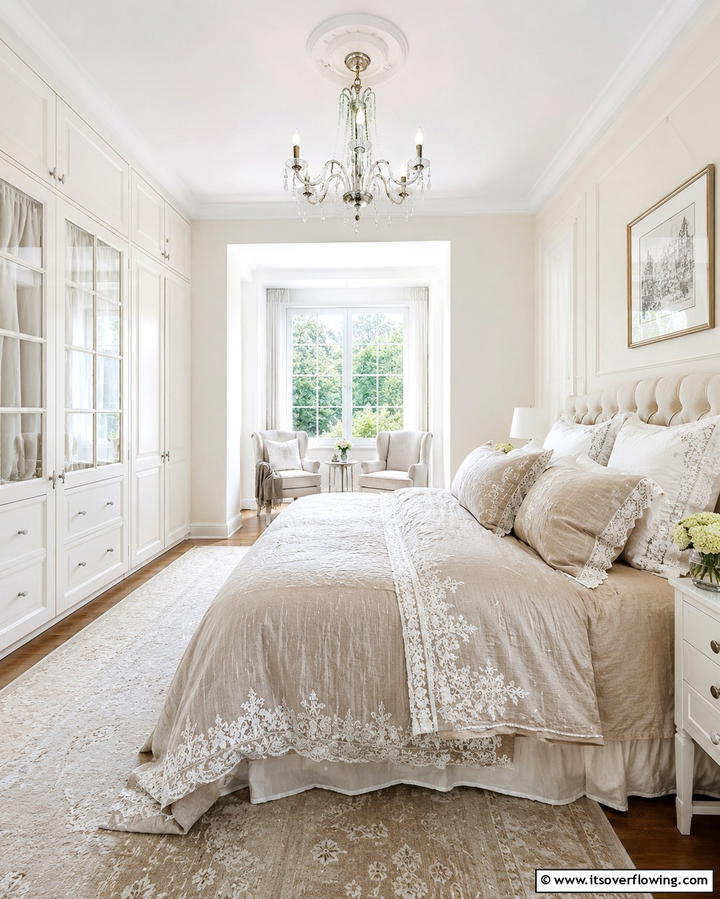 Sophisticated Lace and Linen - 30 Charming Cottage Bedroom Decor Ideas for a Rustic Retreat