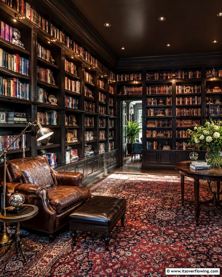 Sophisticated Libraries - 25 Black Ceiling With Grey Walls for a Dramatic Look