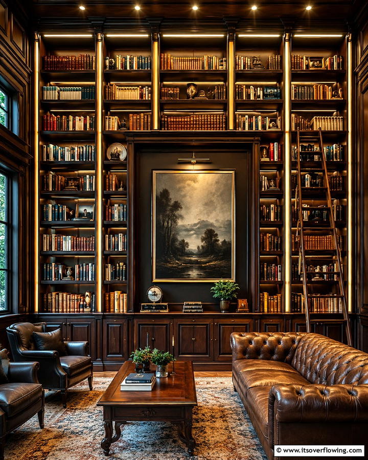 Sophisticated Library Ambience - 30 Aesthetic Room Ideas With LED Lights for Vibes