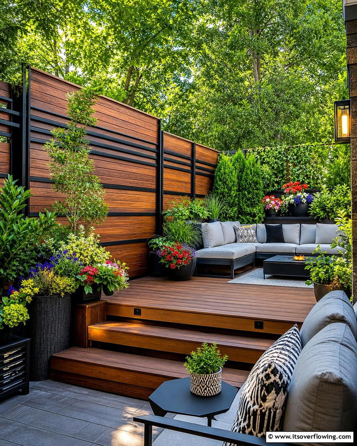 Sophisticated Lines with Wood Slats and Horizontal Metal Bars - 25 Metal and Wood Fence Ideas for Durable Boundaries