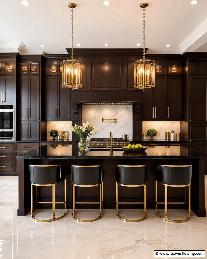 Sophisticated Luxury with Dark Finishes - 25 Brown Kitchen Cabinets With Black Countertops