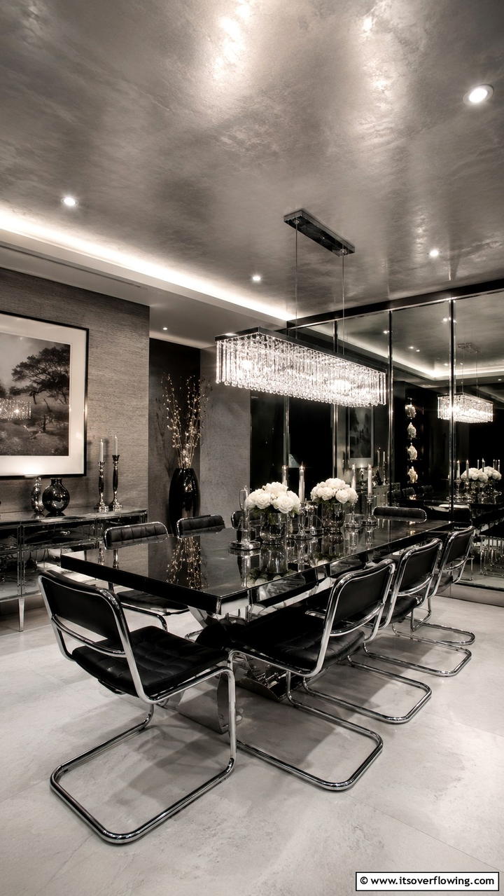Sophisticated Metallic Sheen - 30 Dining Room Ceiling Ideas to Elevate Your Space