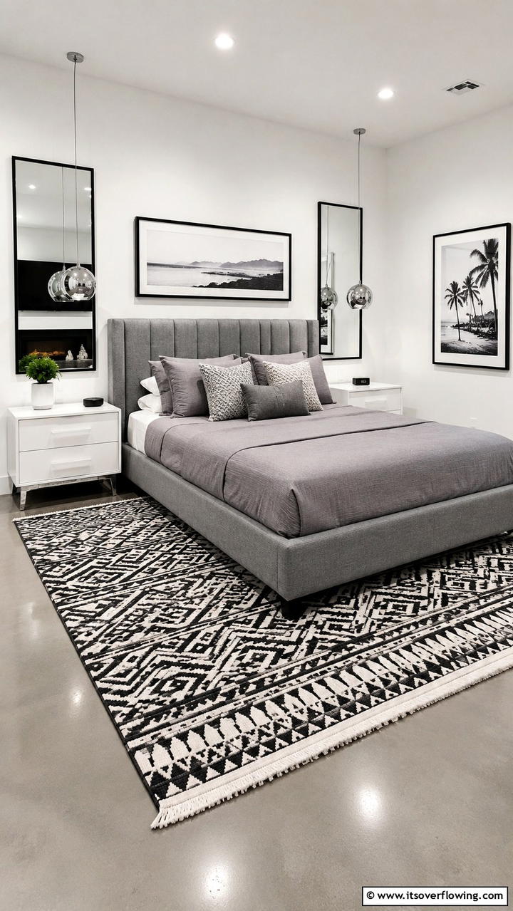 Sophisticated Monochrome - 30 Bedroom Rug Ideas to Anchor and Elevate Your Decor