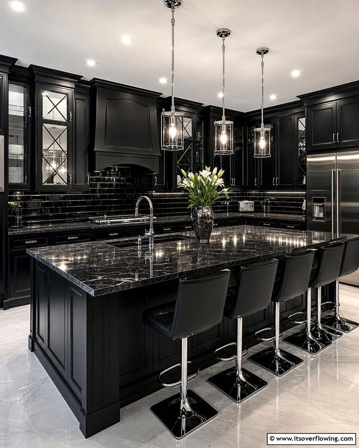 Sophisticated Monochrome - 21 Kitchens With Black Cabinets- Bold & Timeless Designs