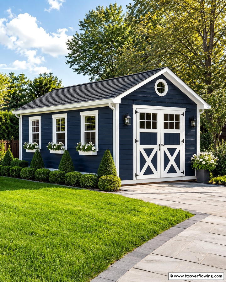 Sophisticated Navy Blue Depth - 25 Shed Color Ideas to Brighten Your Outdoor Space