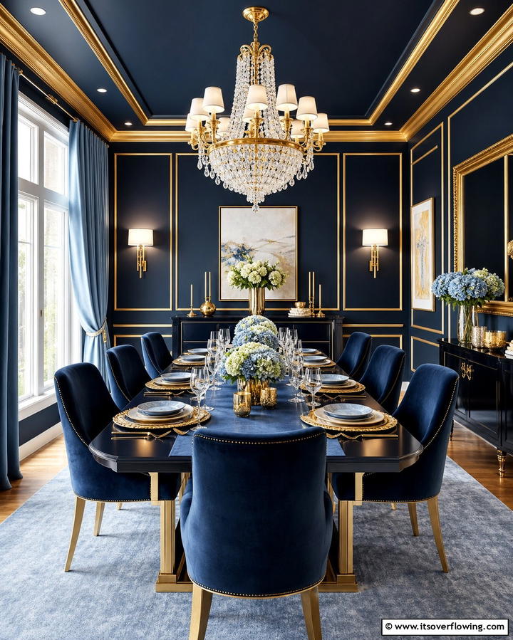 Sophisticated Navy Blue Dining Room - 25 Monochromatic Color Schemes for Rooms