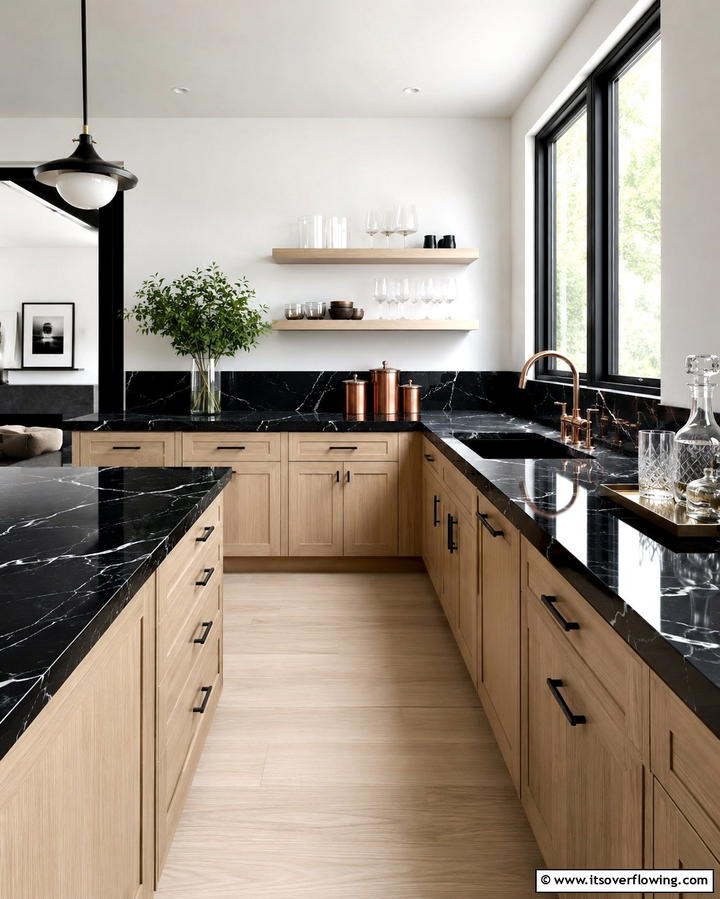 Sophisticated Nero Marquina Marble - 25 Marble Kitchen Countertops for Elegant Homes