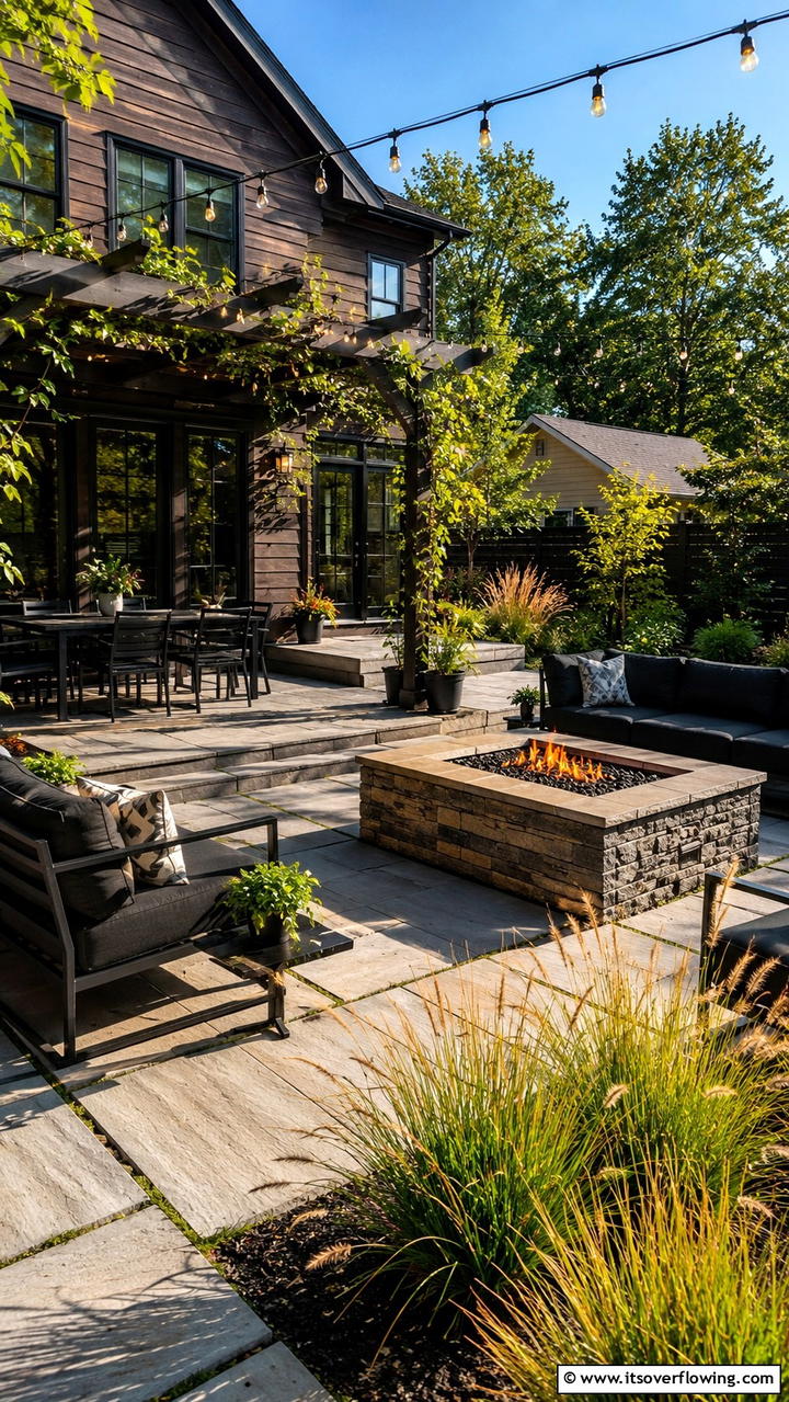 Sophisticated Patio Spaces - 30 Dark Brown House With Black Trim Exterior Design Ideas