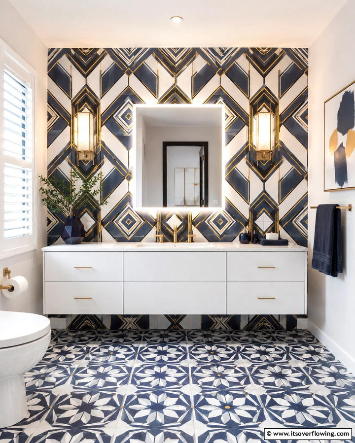 Sophisticated Patterned Walls - 30 Romantic Bathroom Ideas for a Luxurious Spa Retreat