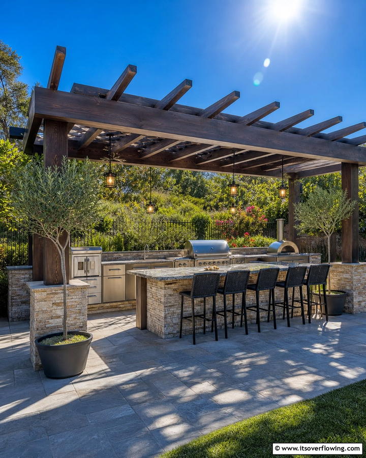 Sophisticated Pergola with Outdoor Kitchen - 21 Pergola Patio Designs for Structured Outdoor Shade Solutions