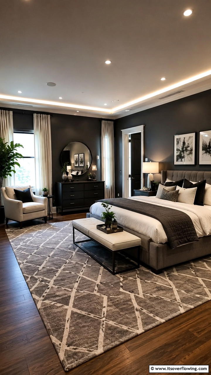 Sophisticated Retreat with Modern Touch - 30 Dark Grey Bedroom Ideas for Modern Serene Spaces