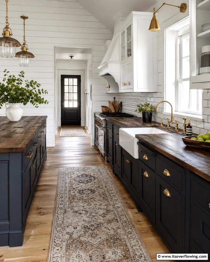 Sophisticated Rustic Contrasts - 30 Rustic White Kitchen Ideas for Timeless Farmhouse Style