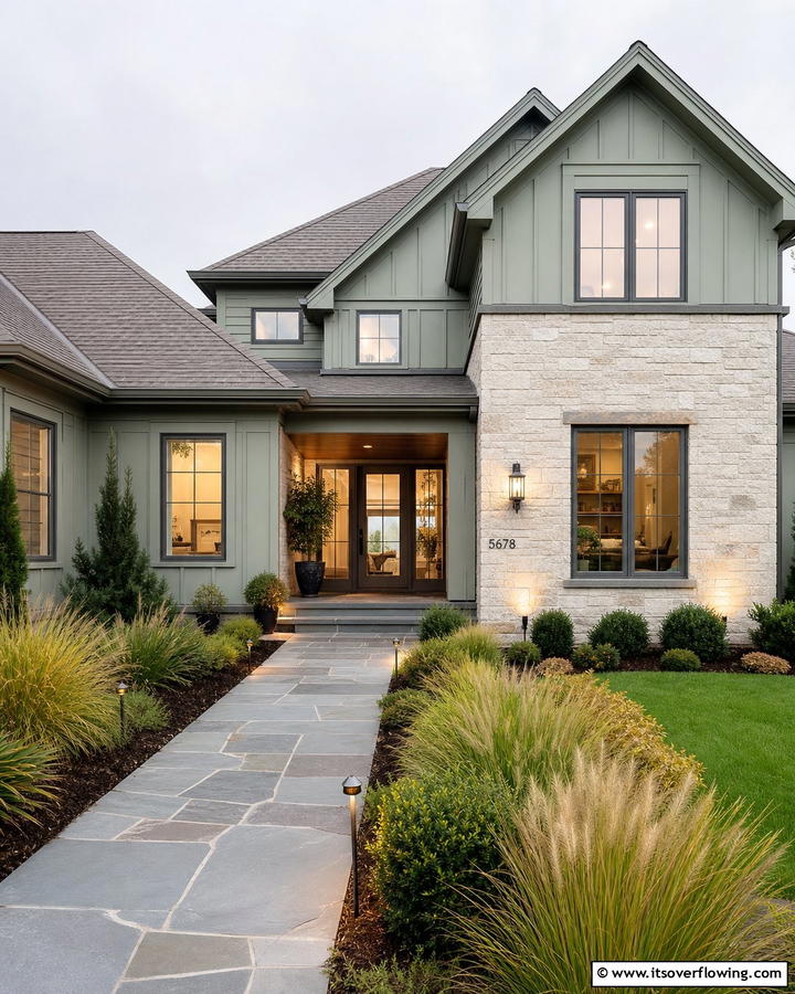 Sophisticated Sage Serenity - 21 Dark Green Exterior Paint Color Schemes for Modern Homes