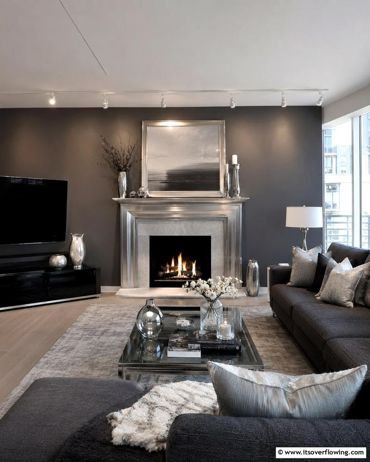 Sophisticated Silver Sheen - 30 Fireplace Paint Color Ideas for a Fresh Update