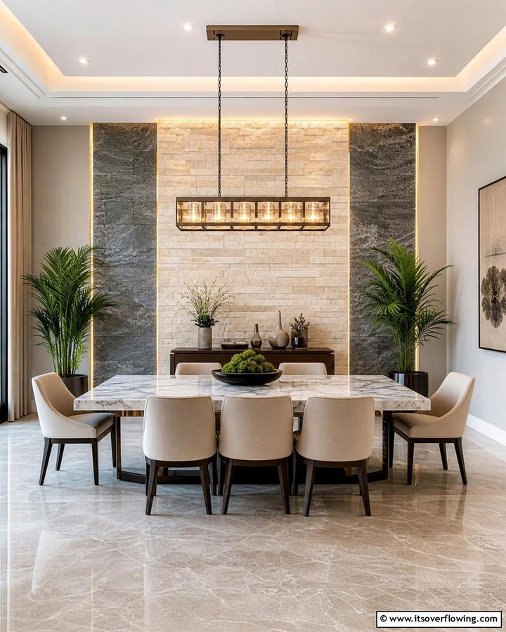 Sophisticated Stone Cladding - 30 Dining Room Accent Wall Ideas for Bold Style