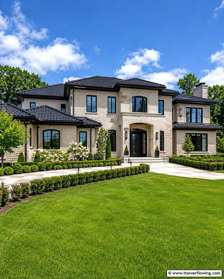 Sophisticated Suburban Estate - 30 Houses with Black Roofs- Modern Exterior Design Inspiration