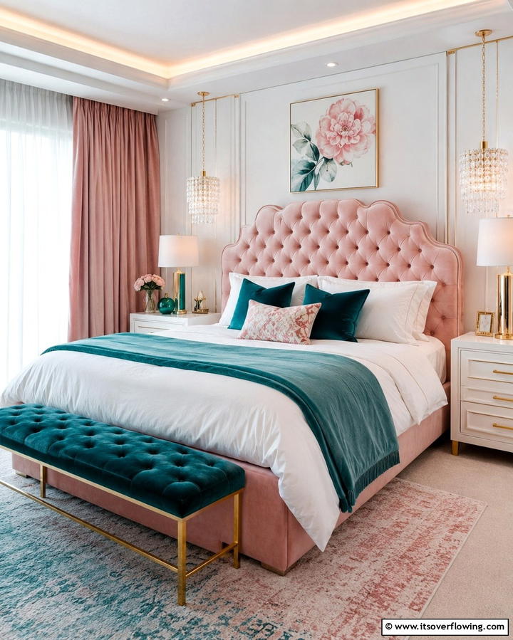 Sophisticated Teal Light Fixtures - 30 Teal and Pink Bedroom Ideas for Bold Modern Design