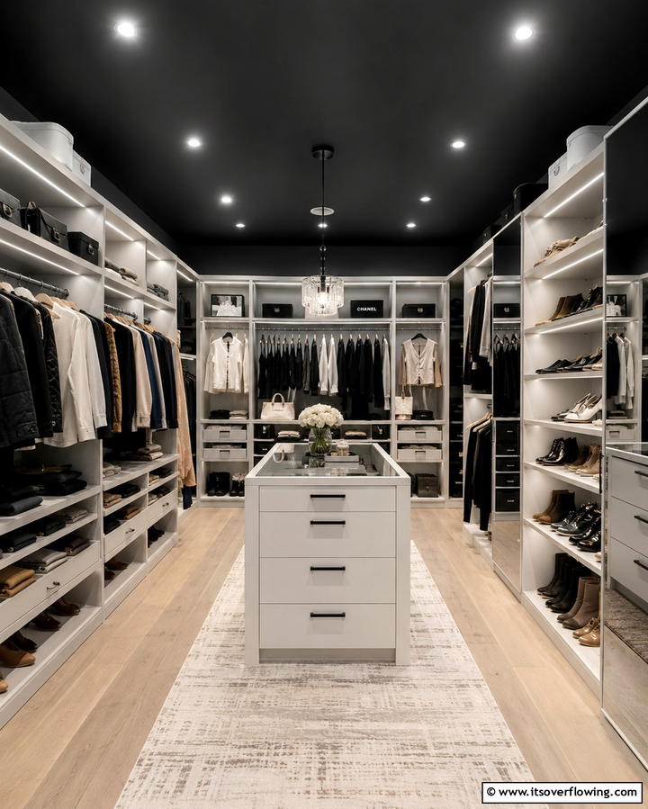 Sophisticated Walk In Closet - 25 Black Ceiling With Grey Walls for a Dramatic Look