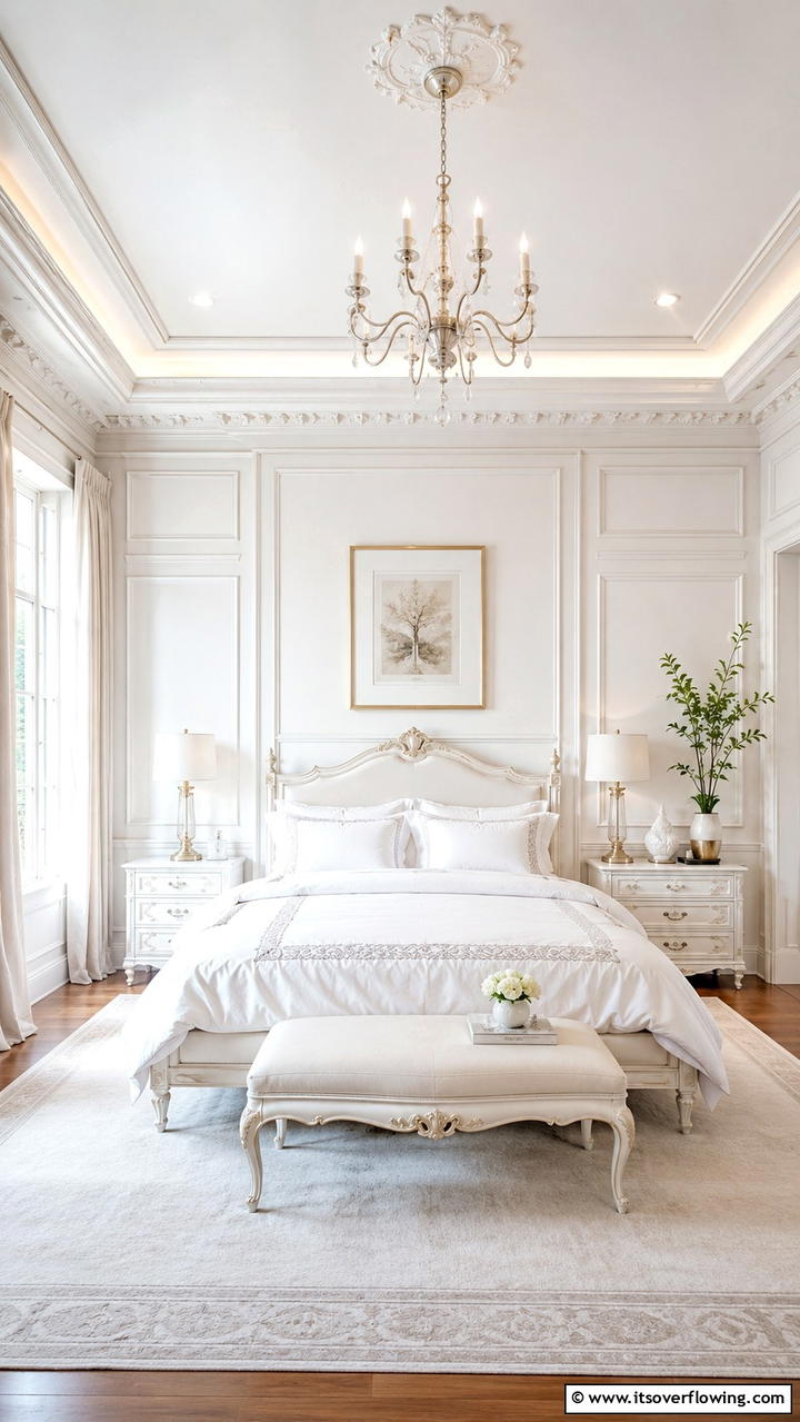 Sophisticated White Details - 21 Serene White Bedroom Ideas for a Calming Retreat