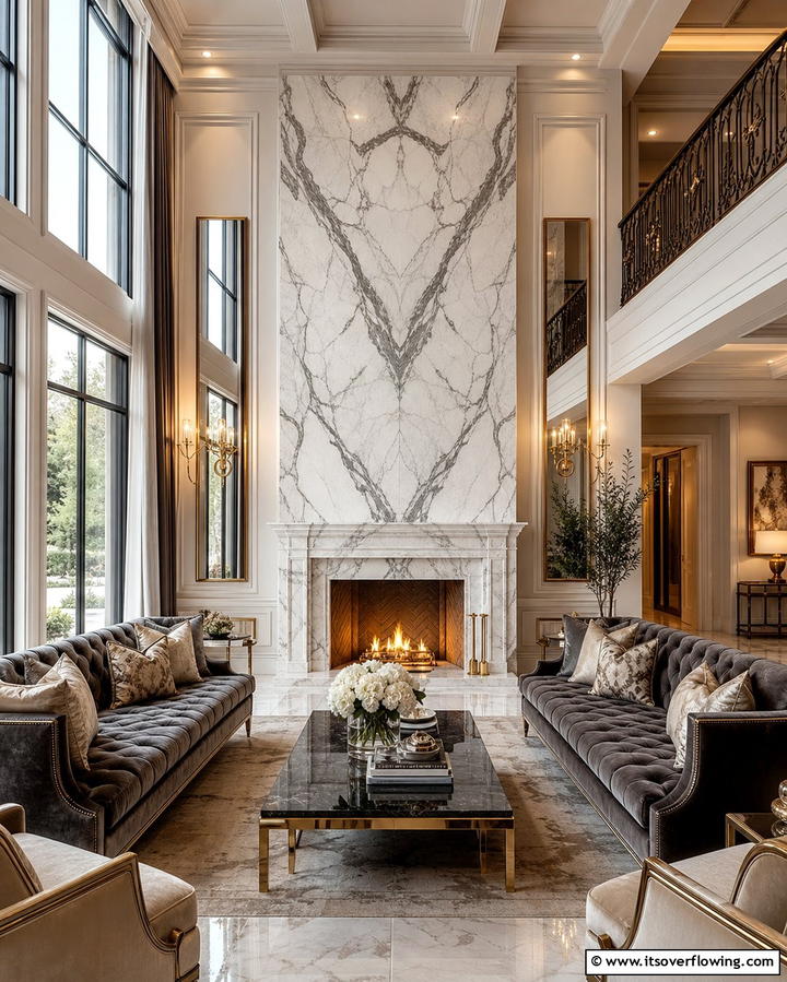Sophistication with Marble Stone - 25 Floor to Ceiling Stone Fireplace Ideas for Drama