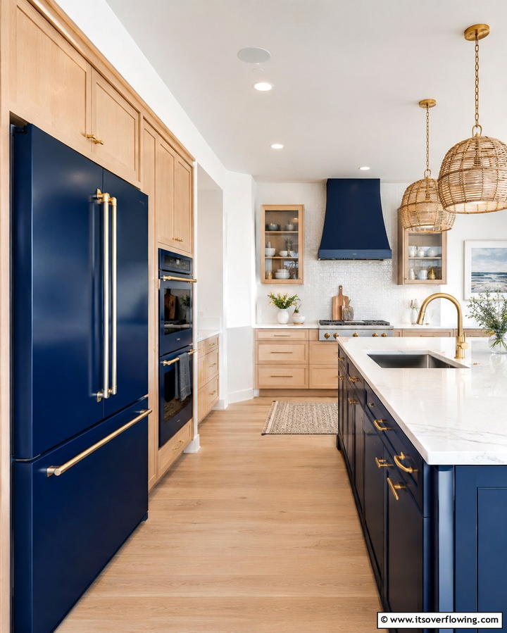 Sophistication with Navy Blue Appliances - 25 Stylish Kitchen With Colored Appliances Ideas