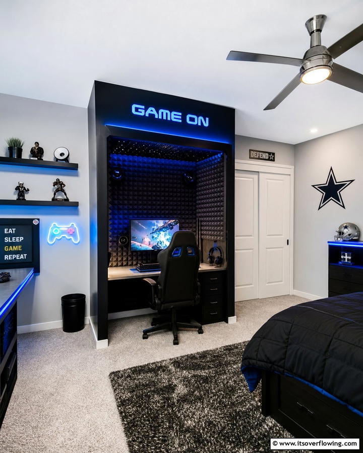 Soundproof Gaming Nook - 25 Boys Gaming Bedroom Ideas for the Ultimate Gaming Setup