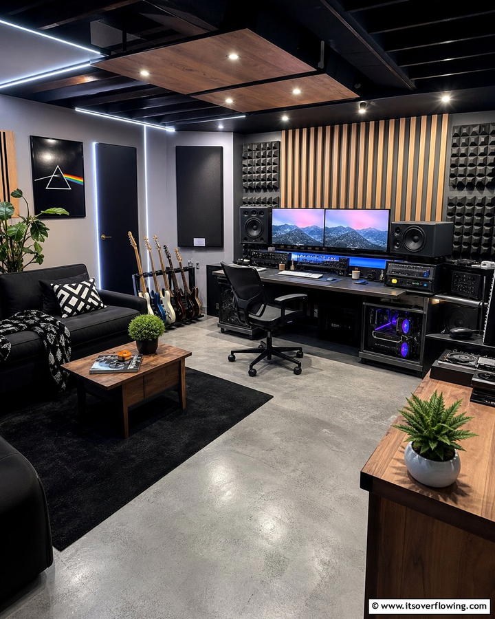 Soundproof Music and Gaming Studio - 30 Fun Basement Game Room Ideas for Family Entertainment