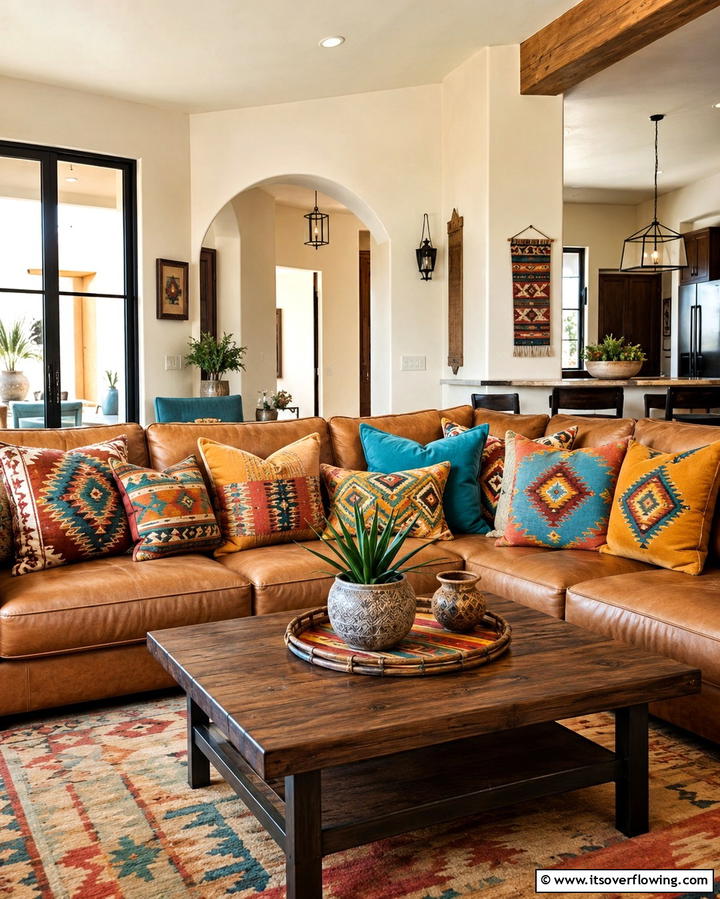 Southwestern Inspired Throw Pillows - 25 Southwest Living Room Ideas for a Cozy Vibe
