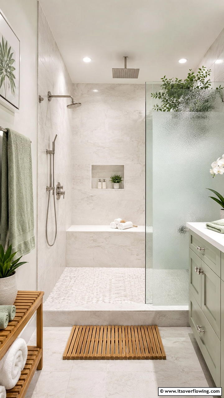 Spa Like Walk In Shower with Built In Bench - 21 Walk-In Shower Ideas With Bench for Spa-Like Comfort