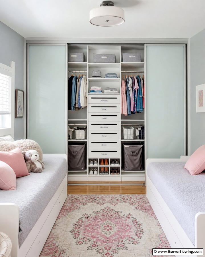 Space Efficient Closet Design - 21 Shared Small Room Ideas for Siblings’ Harmonious Space