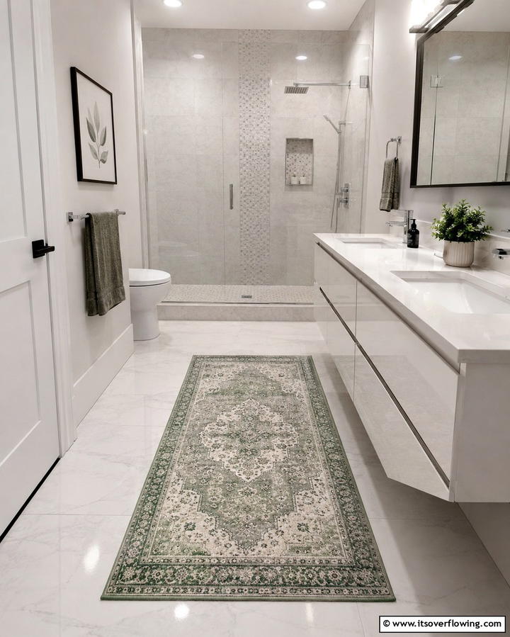 Space Optimized Rugs - 30 Small Master Bathroom Ideas for Efficient Luxury