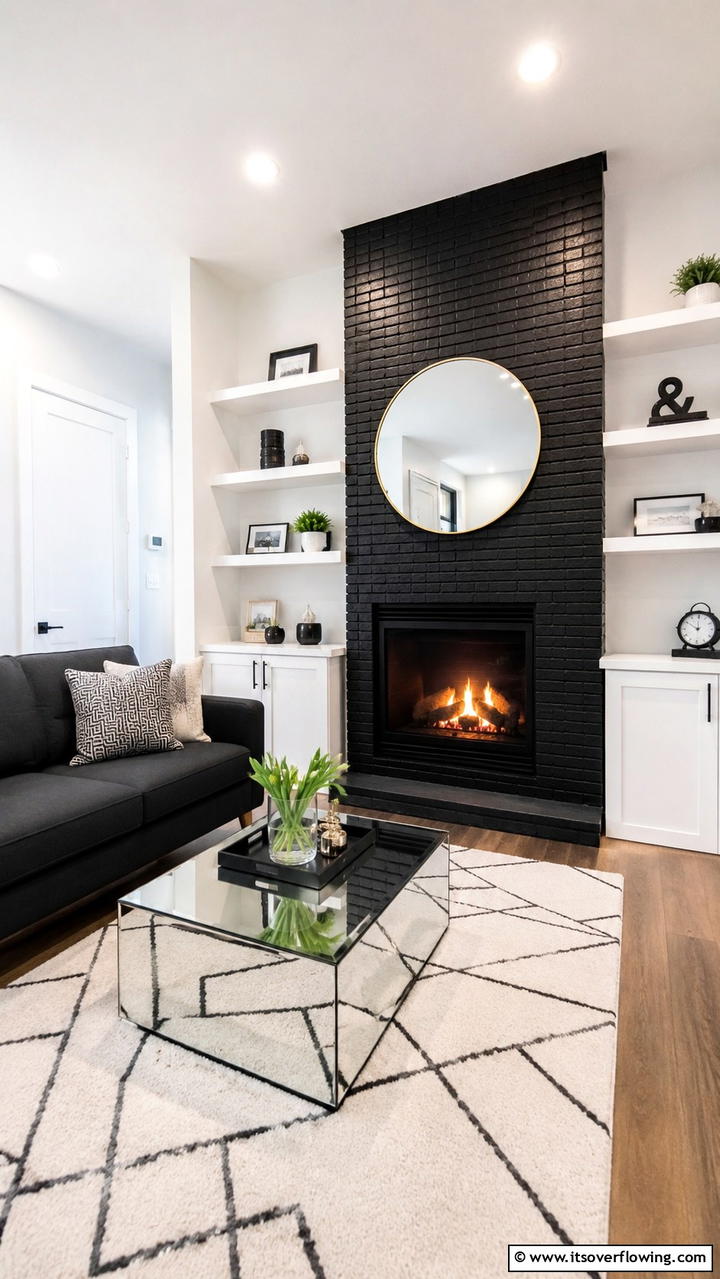 Space Saving Black Brick Fireplace - 30 Black Brick Fireplace Ideas for Dramatic Focal Points