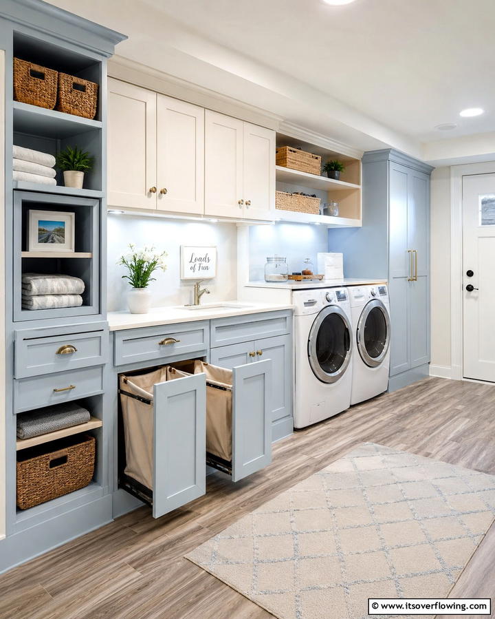 Space Saving Built In Storage - 30 Basement Laundry Room Ideas for Functional Utility Spaces