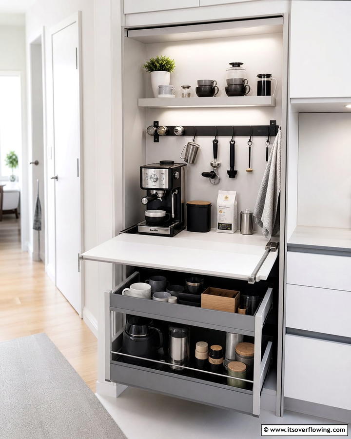 Space Saving Coffee Setup - 21 Functional Coffee Station Ideas for Kitchen or Office