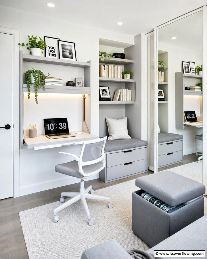 Space Saving Compact Layout - 21 Functional Bedroom Office Ideas for Productive Spaces