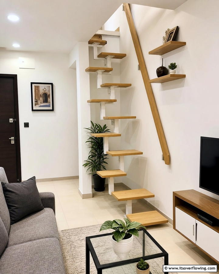 Space Saving Compact Staircase - 30 Wooden Staircase Ideas for Modern and Rustic Homes