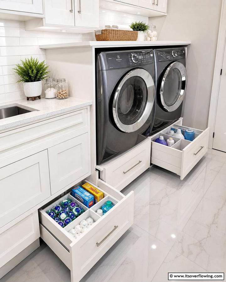 Space Saving Detergent Drawers - 21 Laundry Room Storage Ideas for Clutter-Free Efficiency