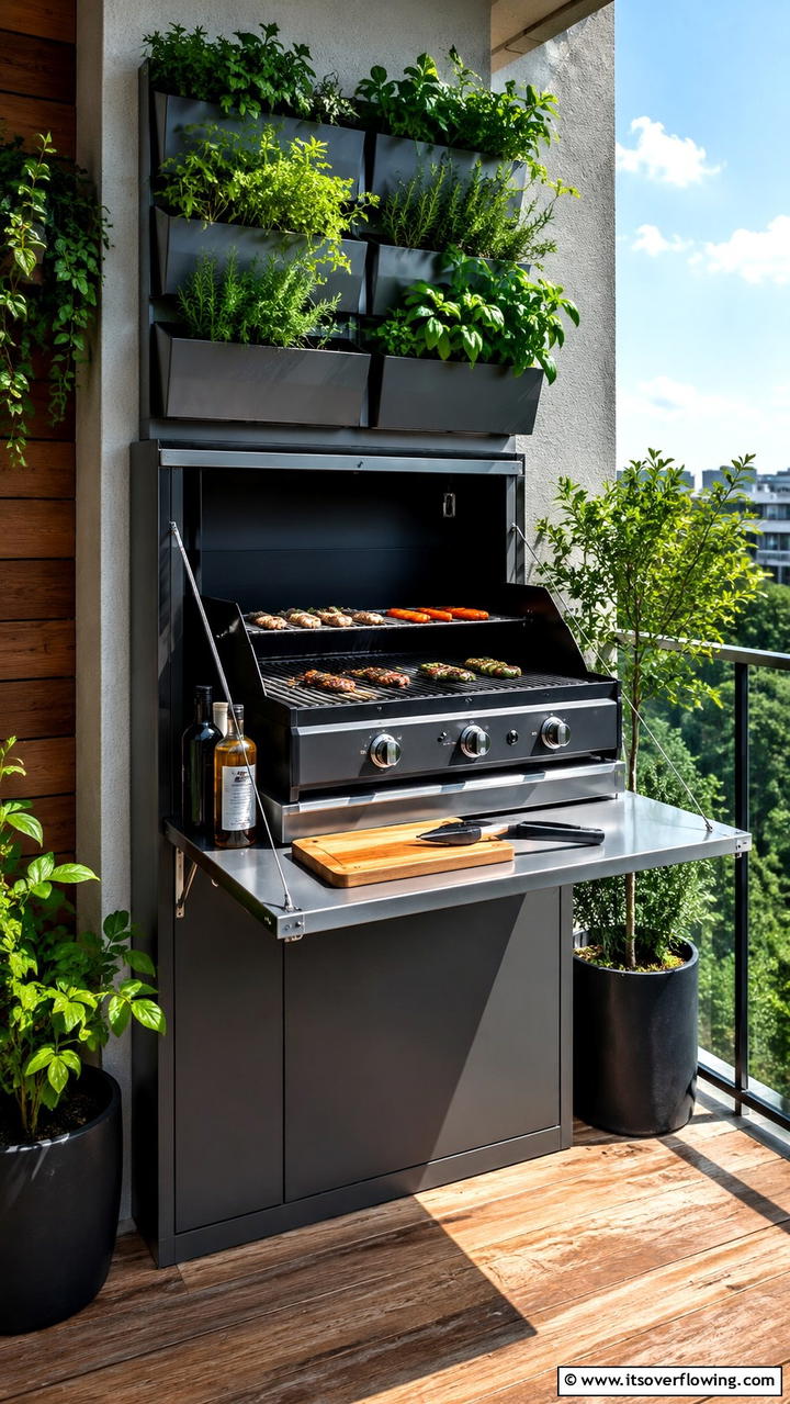 Space Saving Fold Out Grill - 30 BBQ Island Ideas for Ultimate Outdoor Entertaining