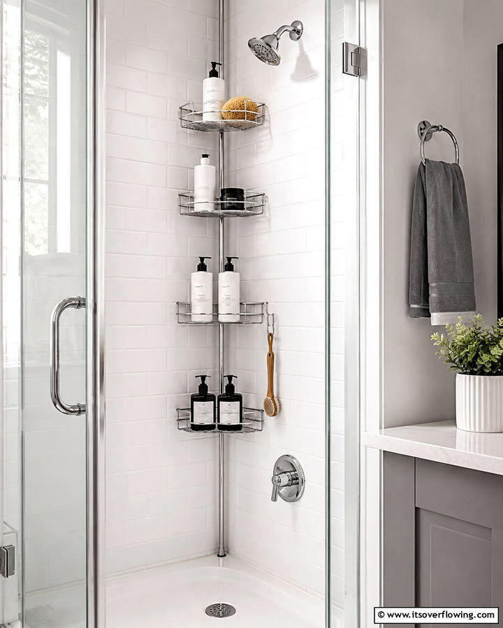 Space Saving Shower Caddies - 25 Small Bathroom Walk-in Shower Ideas for Modern Homes