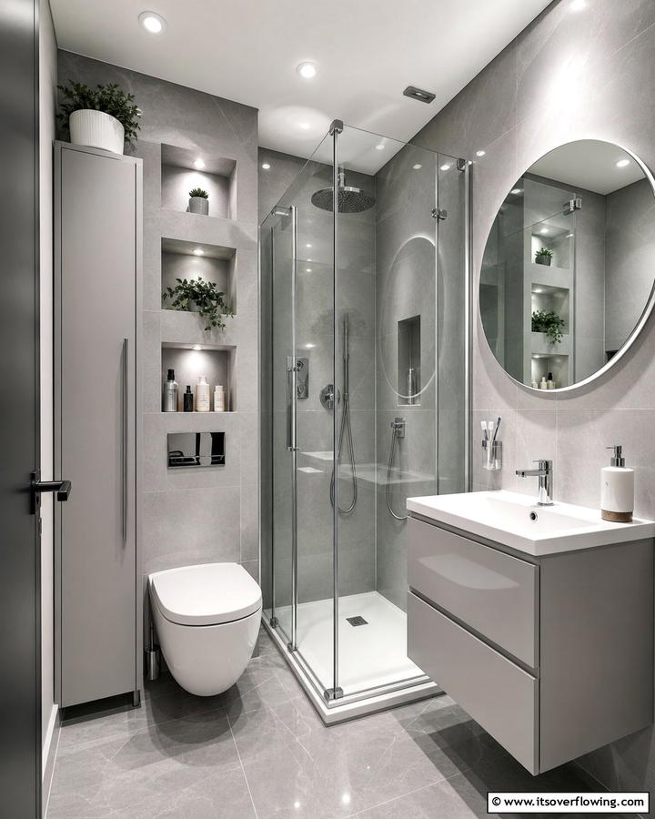 Space Saving Solutions in Grey - 21 Grey Tile Bathroom Ideas for Modern and Timeless Designs