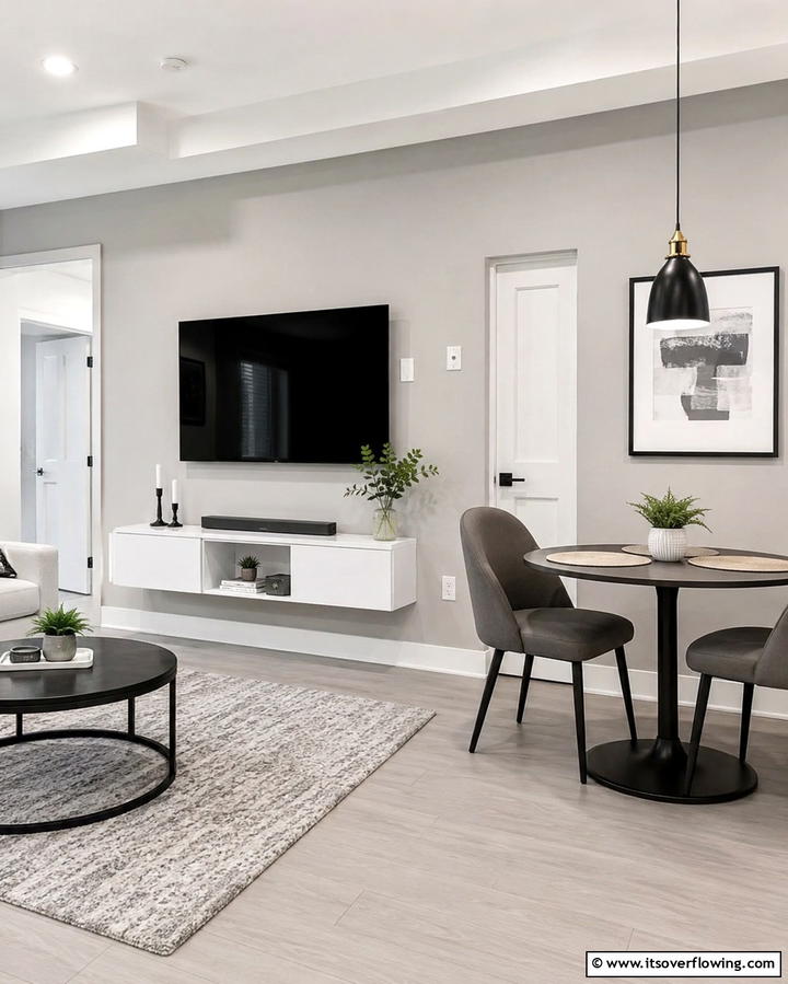 Space Saving Wall Mounted TV - 20 Small Living Room Ideas With TV and Dining Table