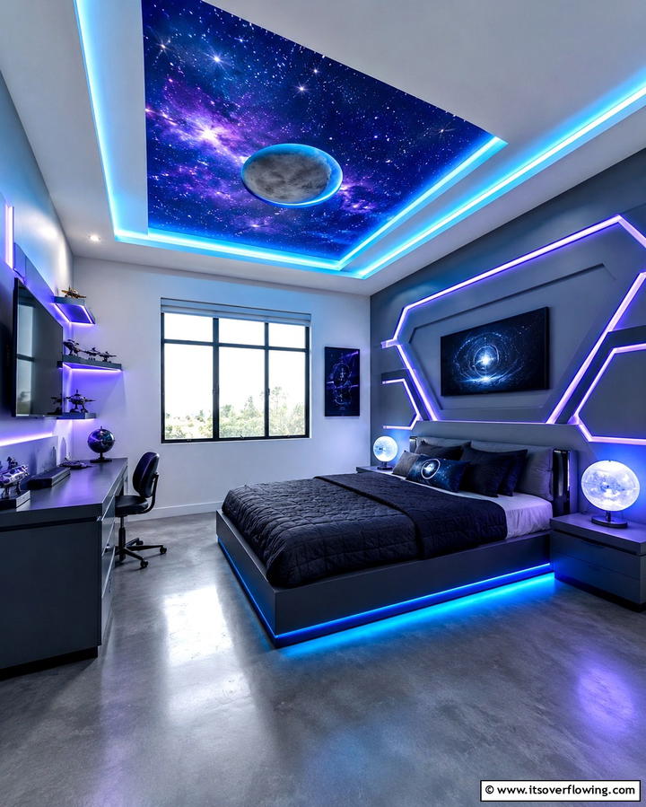 Space Themed LED Lighting - 25 Space-Themed Room Ideas for Kids and Adults