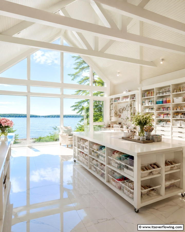 Spacious Light Filled Craft Area - 30 Organized Craft Room Ideas for Creative Spaces at Home