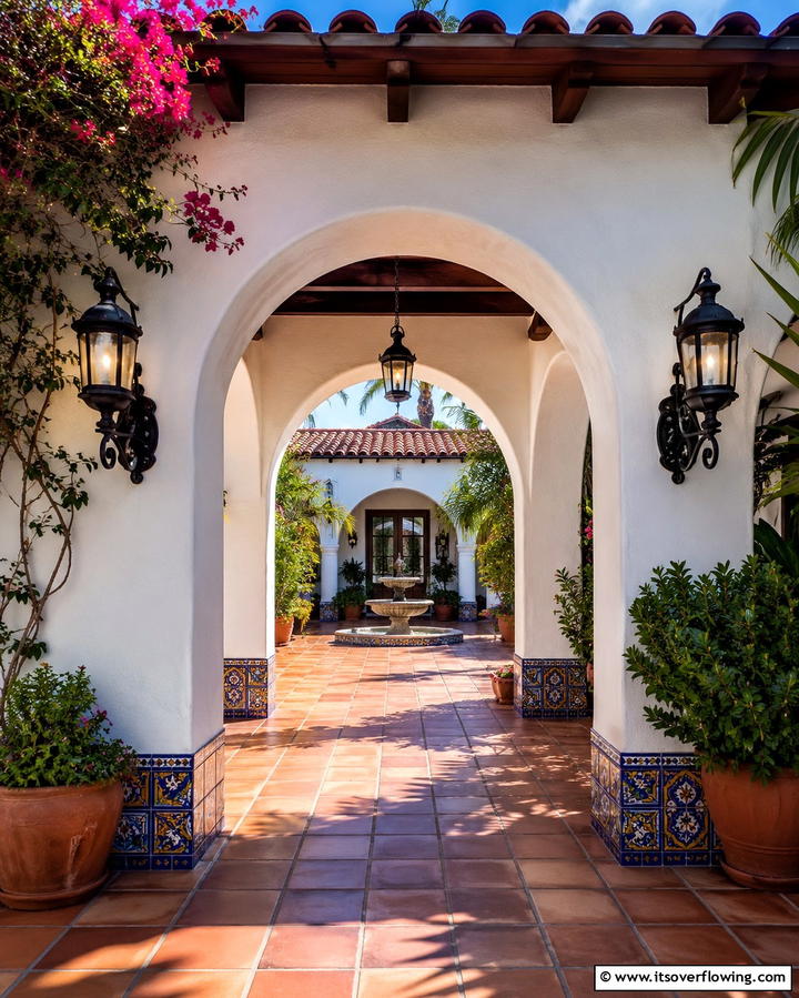 Spanish Courtyard Archways - 30 Spanish Bungalow Exterior Ideas for Mediterranean Charm