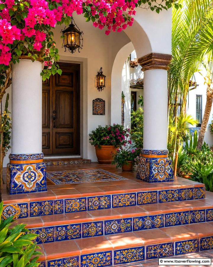 Spanish Tile Accents - 30 Spanish Style Front Porch Ideas for Mediterranean Charm