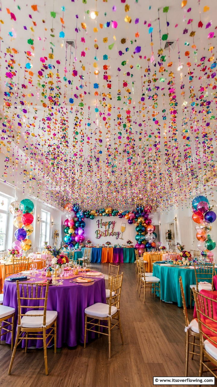 Sparkling Confetti Ceiling - 30 Birthday Decoration Ideas for Memorable Celebrations