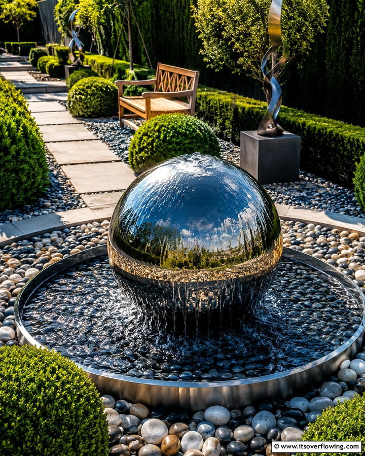 Sphere Fountain for a Unique Design Statement - 25 Backyard Fountain Ideas for a Serene Outdoor Space