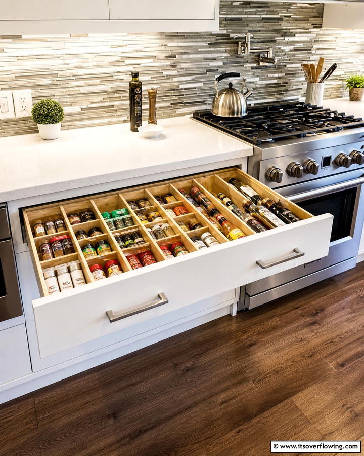 Spice Drawer Dividers - 21 Kitchen Cabinet Organization Ideas for Clutter-Free Spaces