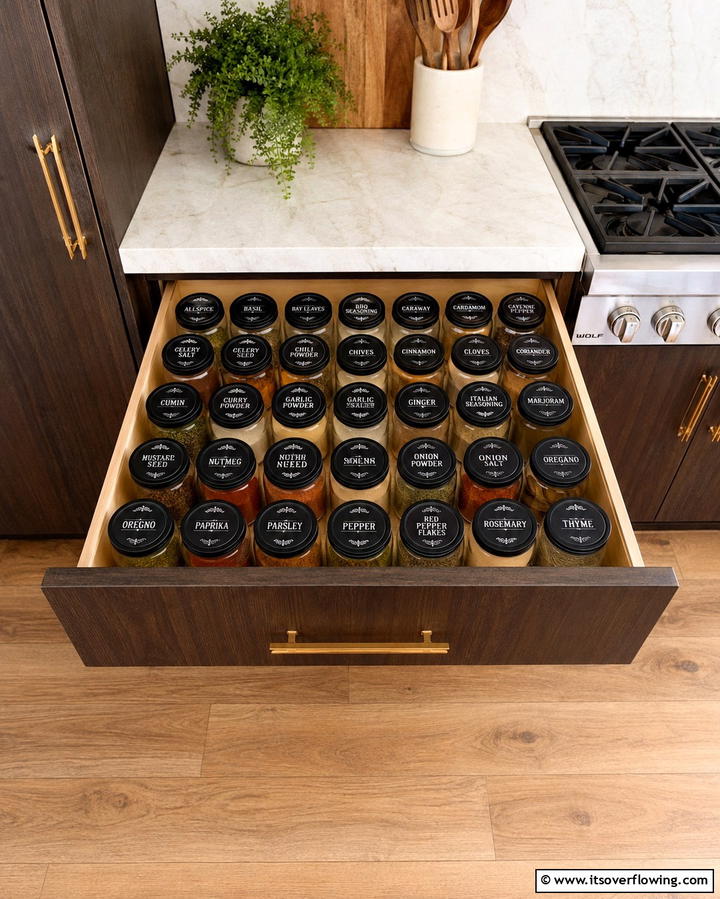 Spice Drawer Labels - 25 Spice Rack Ideas to Organize Your Kitchen